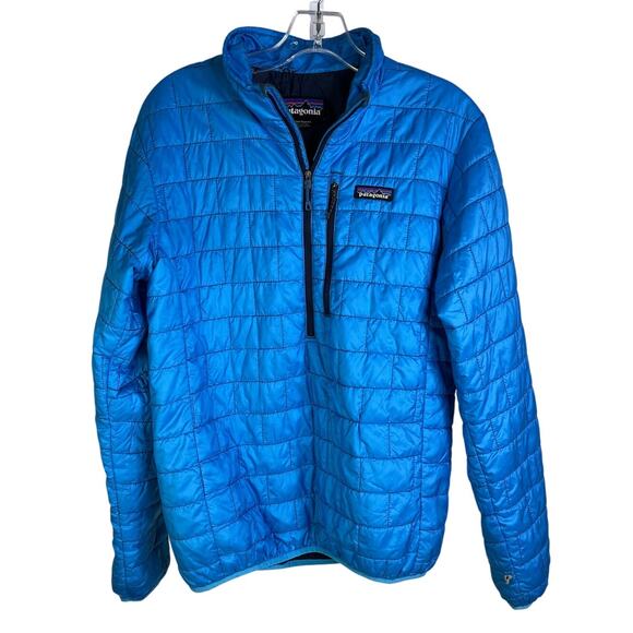Patagonia Jacket Mens Small Blue Half Zip Front Quilted Zip Pocket Lightweight - Picture 1 of 10
